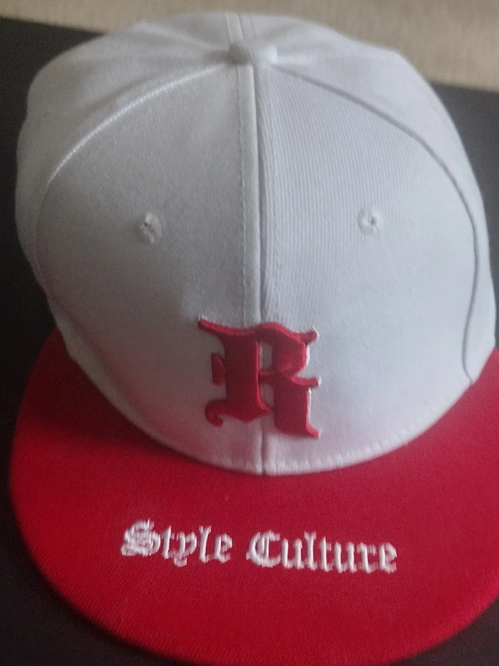 Style Culture White and Red Baseball Cap with Embroidered R Logo $5